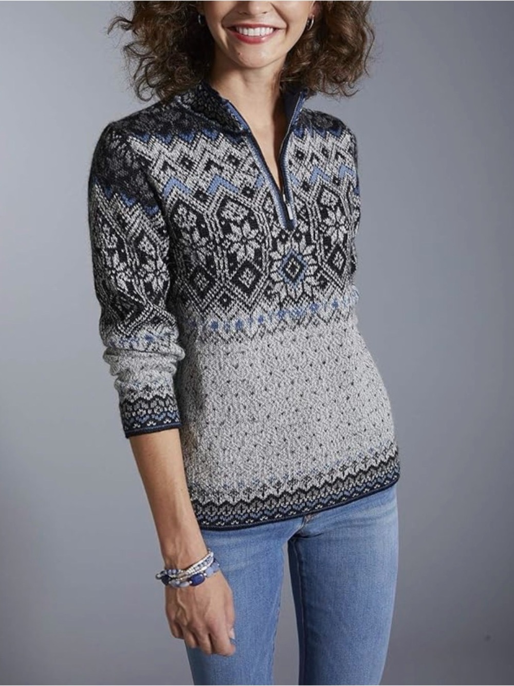 Invisible World Women’s Alpaca Wool Sweater Half Zip Nordic Pullover Sigurd